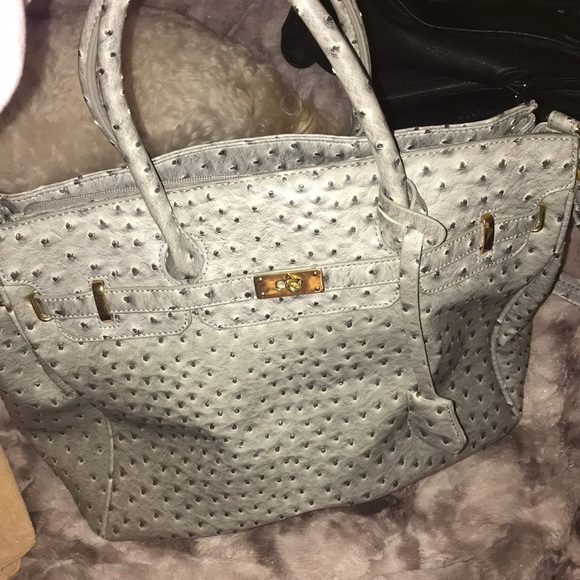 like new FAUX OSTRICH JUSTFAB LARGE PURSE TOTE - Picture 1 of 4
